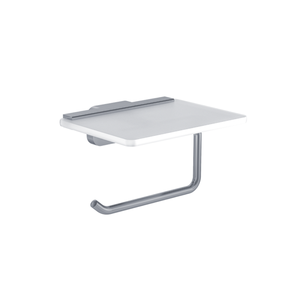 Asti Chrome Toilet Roll Holder with Glass Shelf