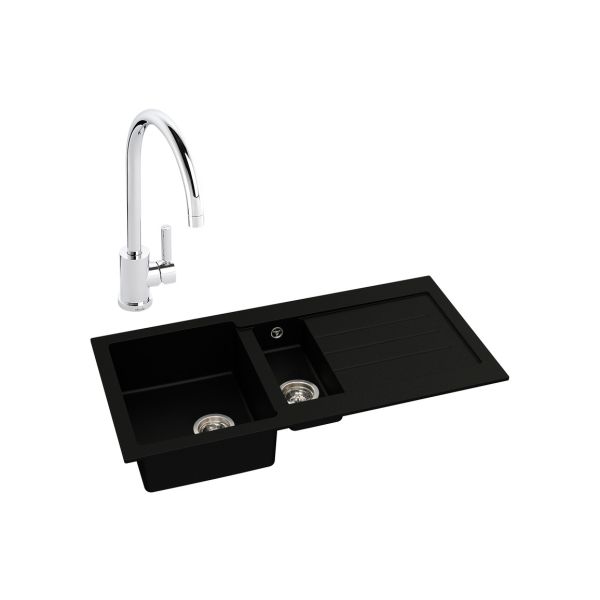Abode Xcite 1.5B Inset Black Metallic Sink & Atlas Tap Pack