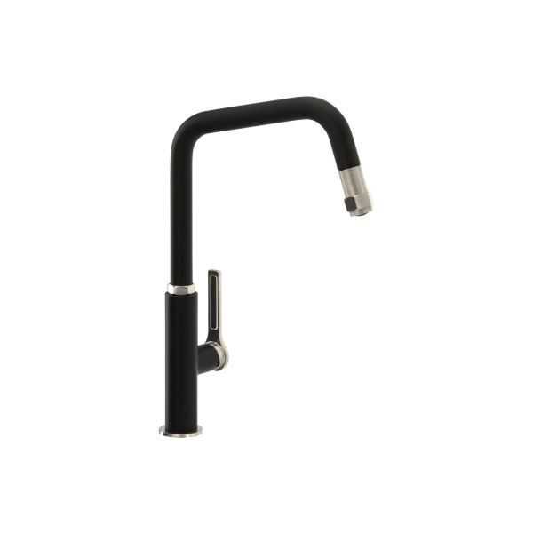 Abode Hex Single Lever Mixer Tap w/Pull Out - Brushed Nickel/Black