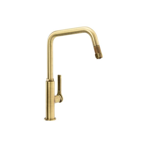 Abode Hex Single Lever Mixer Tap w/Pull Out - Antique Brass