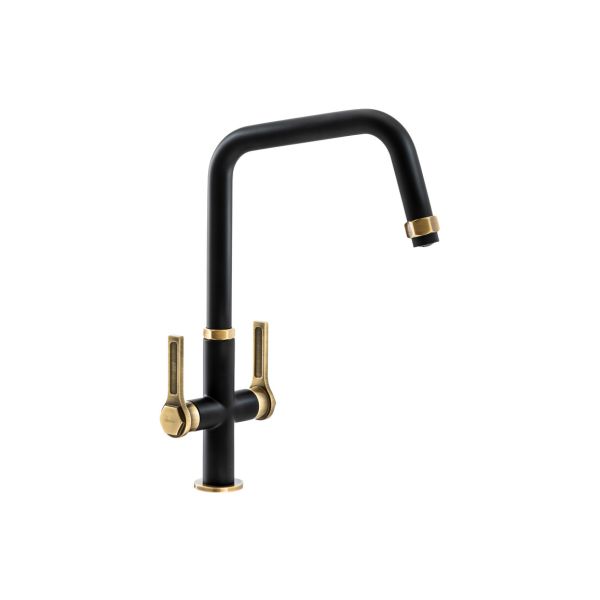 Abode Hex Monobloc Mixer Tap - Antique Brass & Matt Black