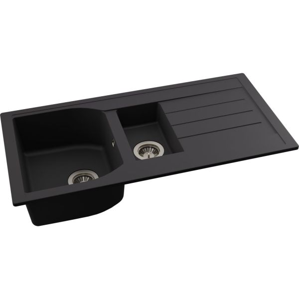 Abode Oriel 1.5B & Drainer Granite Inset Sink - Black Metallic
