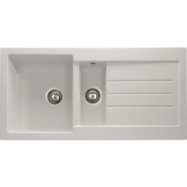 Abode Xcite 1.5B & Drainer Granite Inset Sink - Frost White