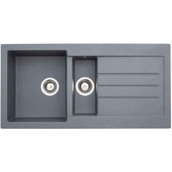 Abode Xcite 1.5B & Drainer Granite Inset Sink - Grey Metallic