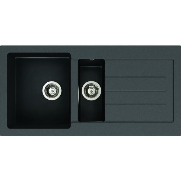 Abode Xcite 1.5B & Drainer Granite Inset Sink - Black Metallic