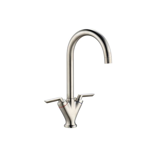 Prima V Shape Dual Lever Mixer Tap - Brushed Steel