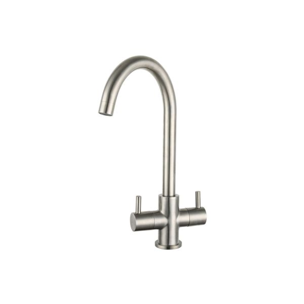 Prima Staten Swan Neck Dual Lever Mixer Tap - Brushed Steel
