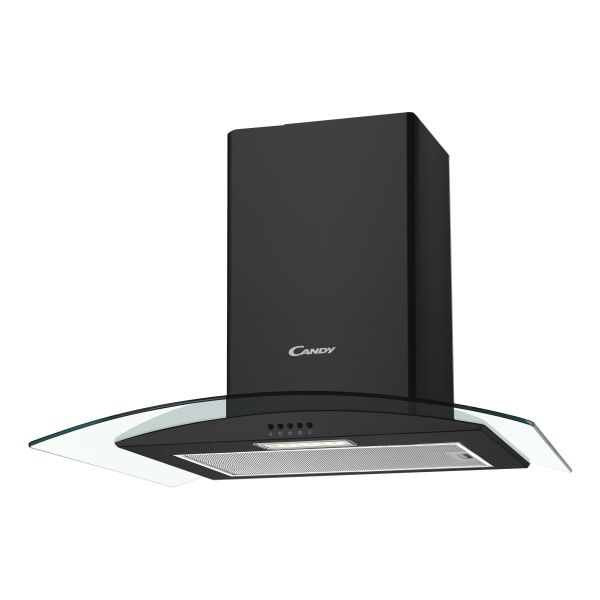 Candy CGM60NN 60cm Curved Glass Chimney Hood - Black steel & Glass