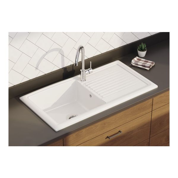 Prima 1B 1D Reversible Ceramic Sink - White