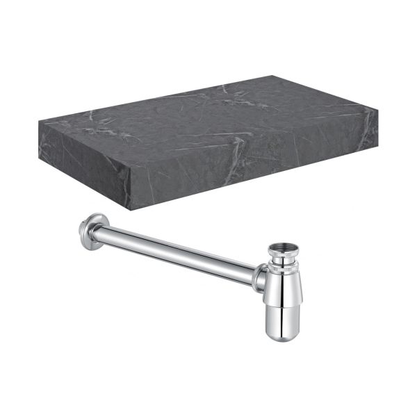 Vigo 800mm Wall Hung Grey Marble Shelf & Bottle Trap Bundle
