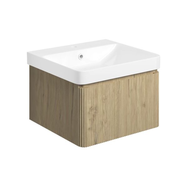 Cayman Wall Hung Textured Oak Unit & 1 Tap Hole Basin