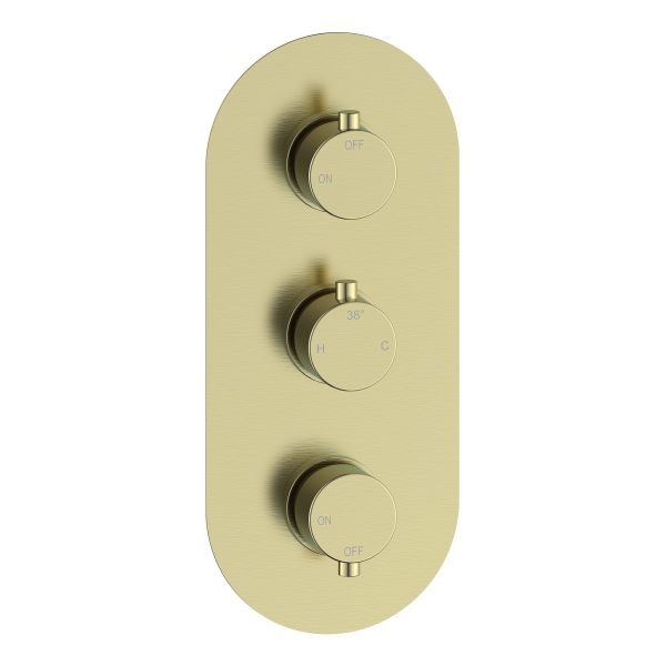 Altair Thermostatic Two Outlet Triple Shower Valve - Brushed Brass