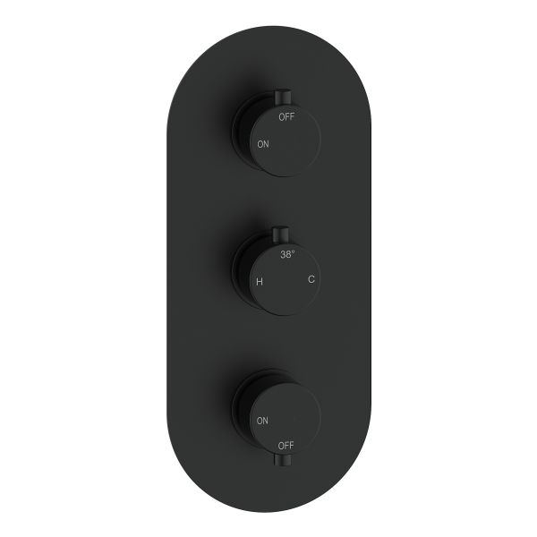 Altair Thermostatic Two Outlet Triple Shower Valve - Matt Black
