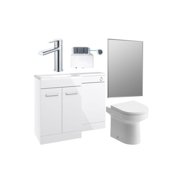 Andorra 1000mm Furniture & BTW WC Pack - White Gloss (RH)