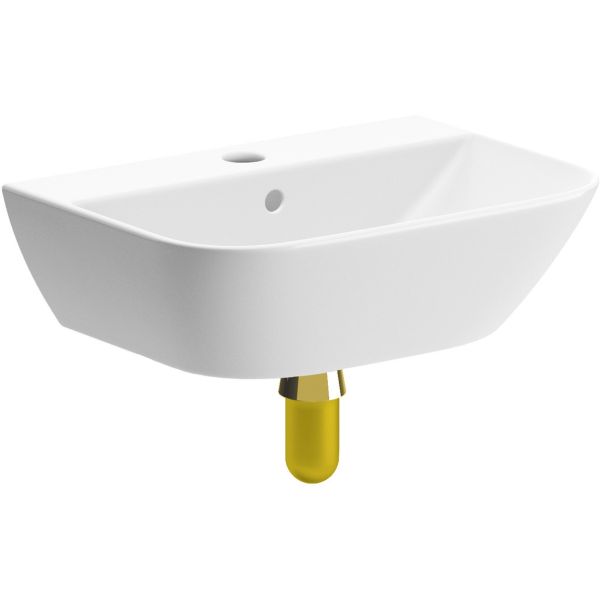Caithness 450x320mm 1TH Cloakroom Basin & Brushed Brass Bottle Trap
