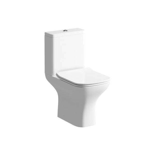 Caithness Rimless Comfort Height Close Coupled Open Back WC & Slim Soft Close Seat
