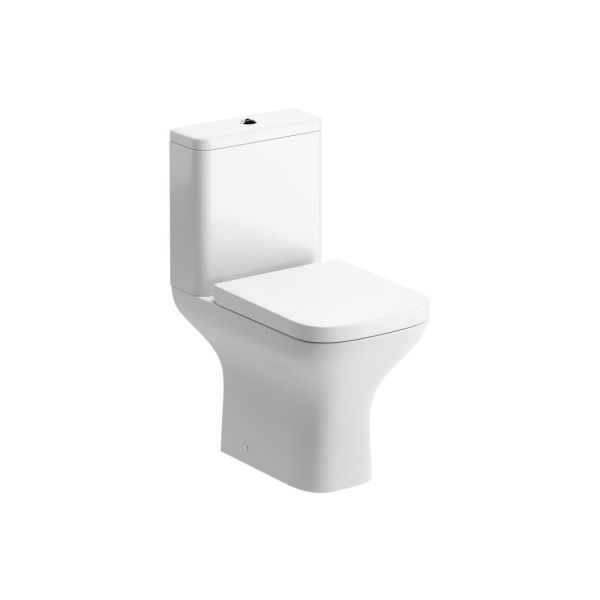 Caithness Rimless Comfort Height Close Coupled Open Back WC & Wrapover Soft Close Seat