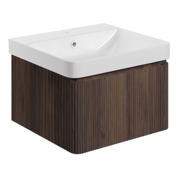 Cayman 500mm Wall Hung 1 Drawer Basin Unit & Basin - Textured Walnut