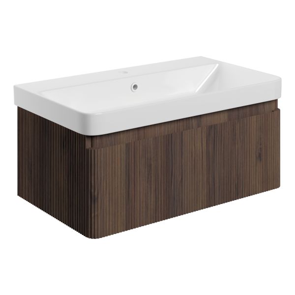 Cayman 805mm Wall Hung 1 Drawer Basin Unit & Basin - Textured Walnut