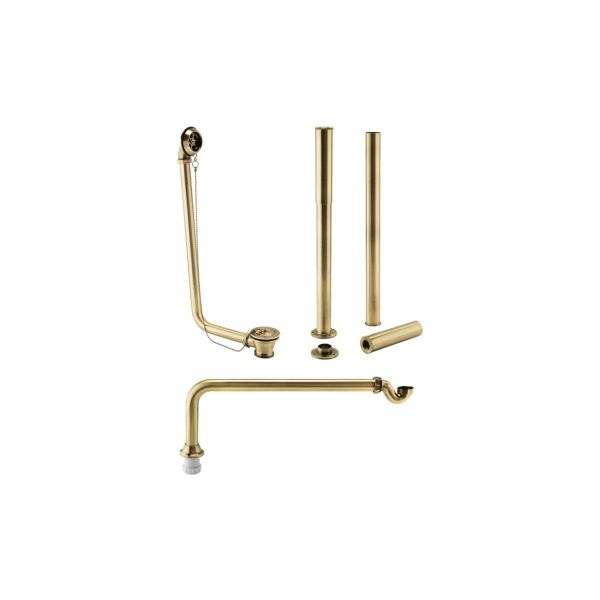 Exposed Bath Plug & Chain Waste w/Pipe Shrouds - Brushed Brass