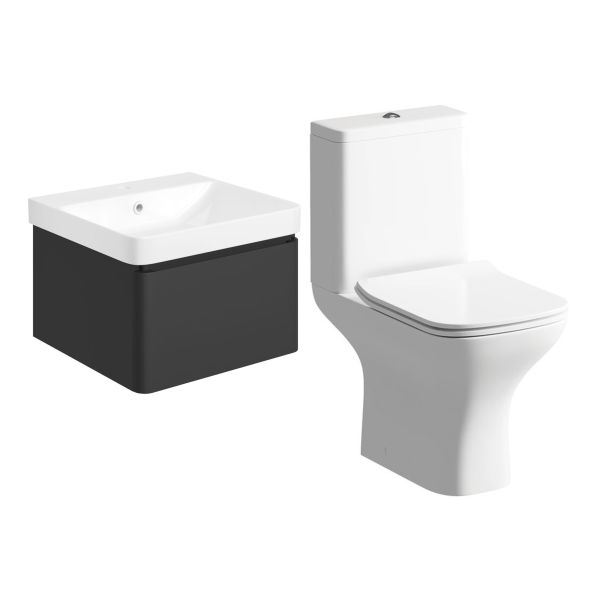 Gloucester 500mm Basin Unit & Rimless Close Coupled WC Pack - Matt Black