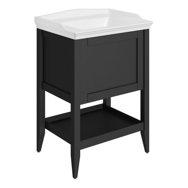 Holywell 650mm Floor Standing 1 Drawer Basin Unit w/Basin - Matt Anthracite
