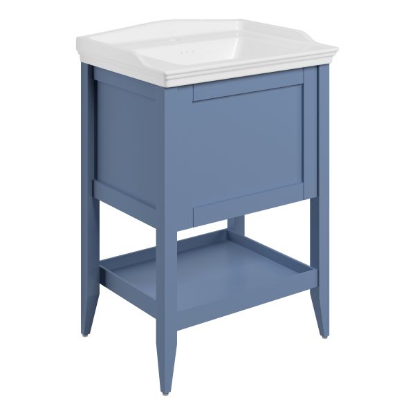 Holywell 650mm Floor Standing 1 Drawer Basin Unit w/Basin - Matt Misty Blue