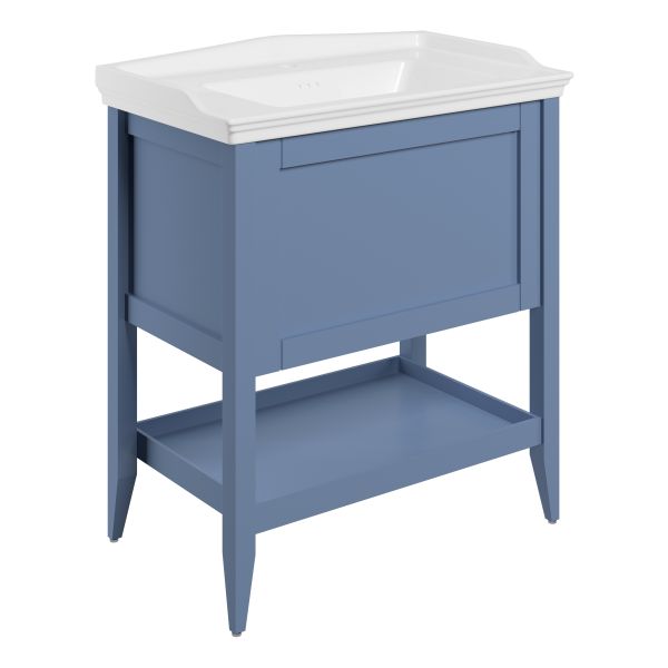 Holywell 800mm Floor Standing 1 Drawer Basin Unit w/Basin - Matt Misty Blue