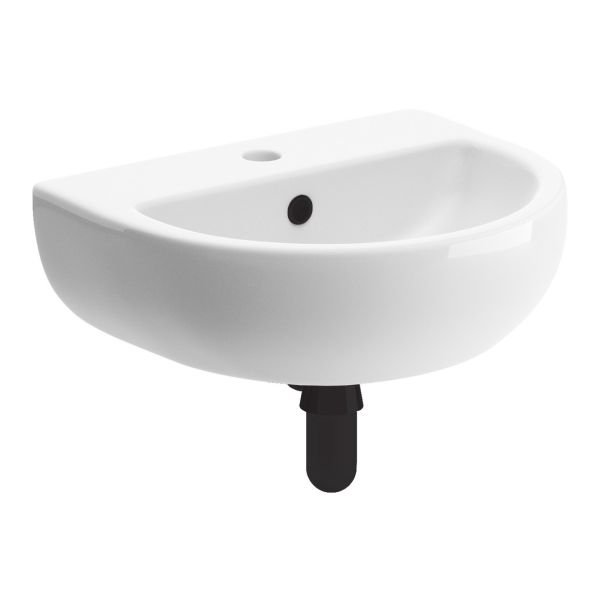 Mistral 450x400mm 1TH Cloakroom Basin & Black Bottle Trap