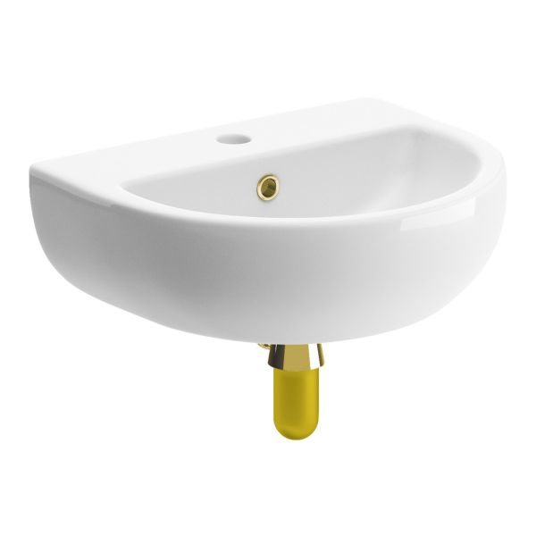 Mistral 450x400mm 1TH Cloakroom Basin & Brushed Brass Bottle Trap