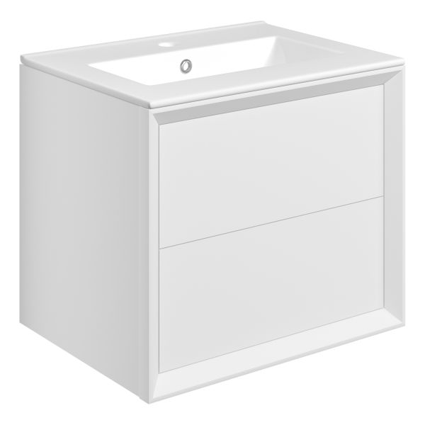 Moritz 610mm Wall Hung 2 Drawer Basin Unit & 1TH Thin Edge Basin - Matt White