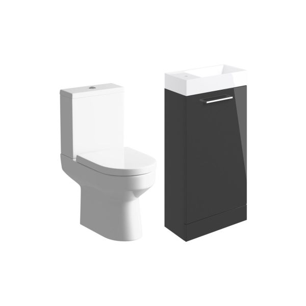 Rockfort 410mm F/S Basin Unit & C/C Toilet Pack - Anthracite Gloss