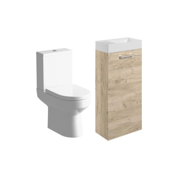 Rockfort 410mm F/S Basin Unit & C/C Toilet Pack - Oak
