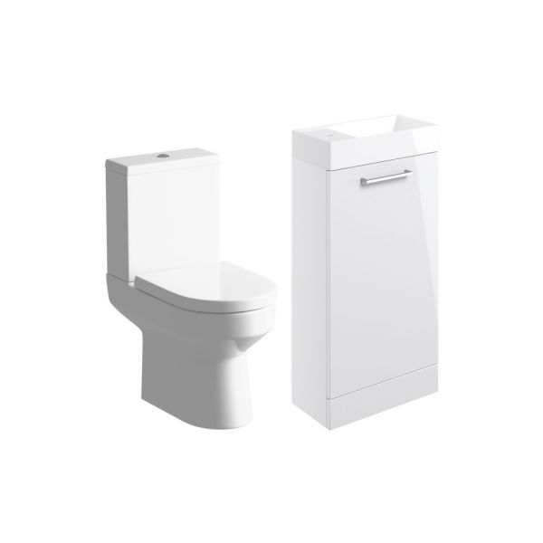 Rockfort 410mm F/S Basin Unit & C/C Toilet Pack - White Gloss