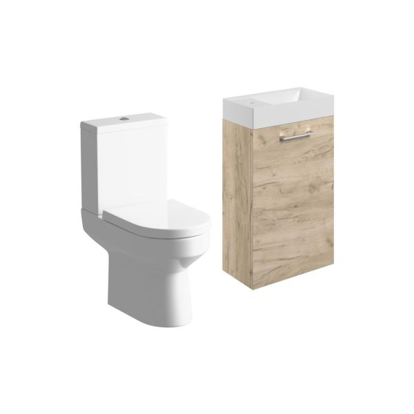 Rockfort 410mm W/H Basin Unit & C/C Toilet Pack - Oak