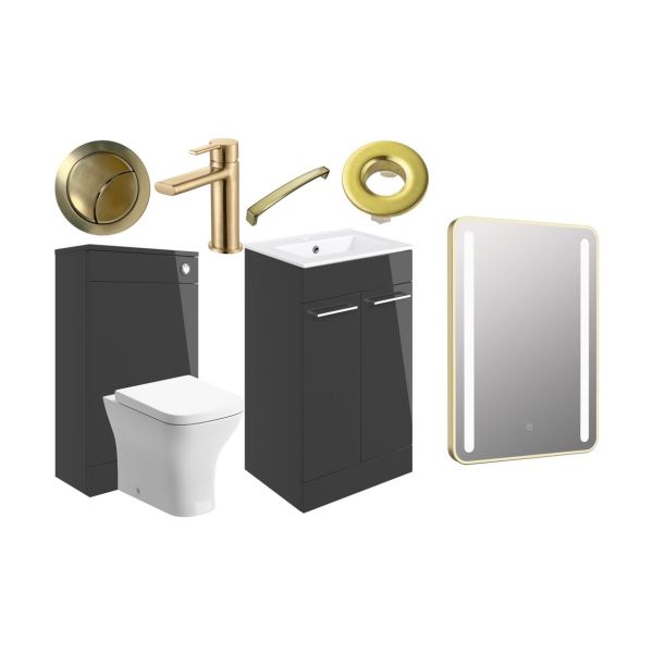 Rockfort 510mm F/S Furniture Pack - Anthracite Gloss w/Brushed Brass Finishes