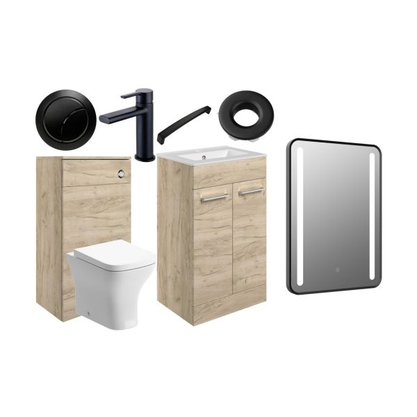 Rockfort 510mm F/S Furniture Pack - Oak w/Black Finishes