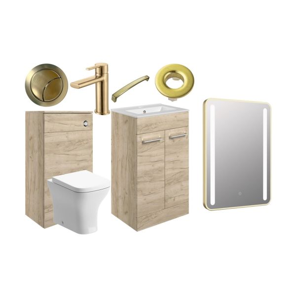 Rockfort 510mm F/S Furniture Pack - Oak w/Brushed Brass Finishes