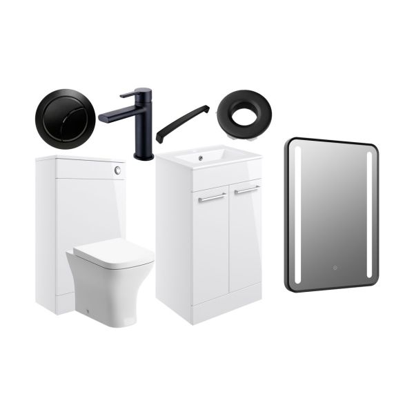 Rockfort 510mm F/S Furniture Pack - White Gloss w/Black Finishes