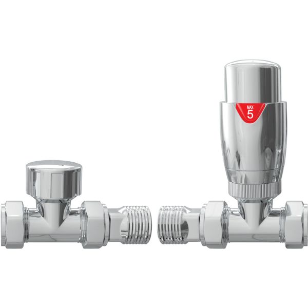 Round Thermostatic Chrome Radiator Valves - Straight
