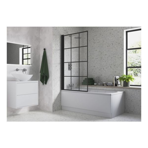 Single 1500mm Straight Bath Screen - Black Framed