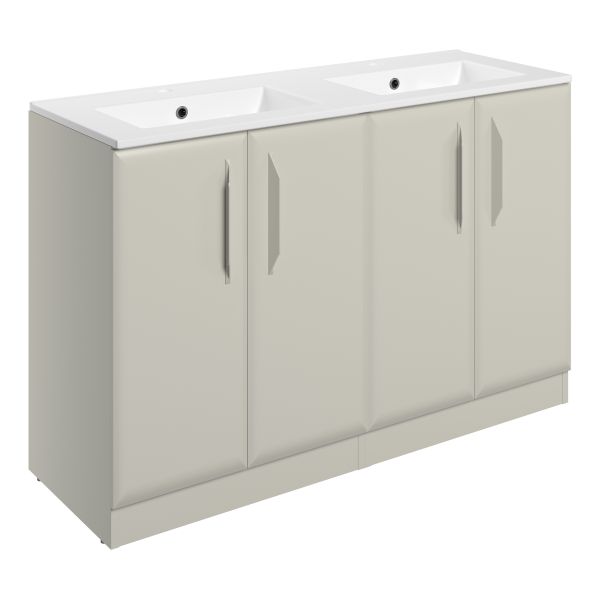 Tregaron 1210mm Floor Standing 4 Door Basin Unit w/2TH Basin - Matt Latte