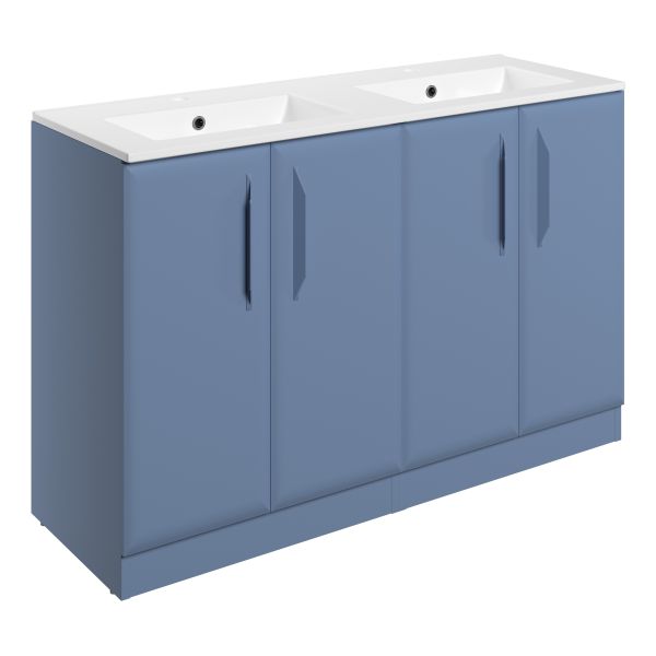 Tregaron 1210mm Floor Standing 4 Door Basin Unit w/2TH Basin - Matt Misty Blue