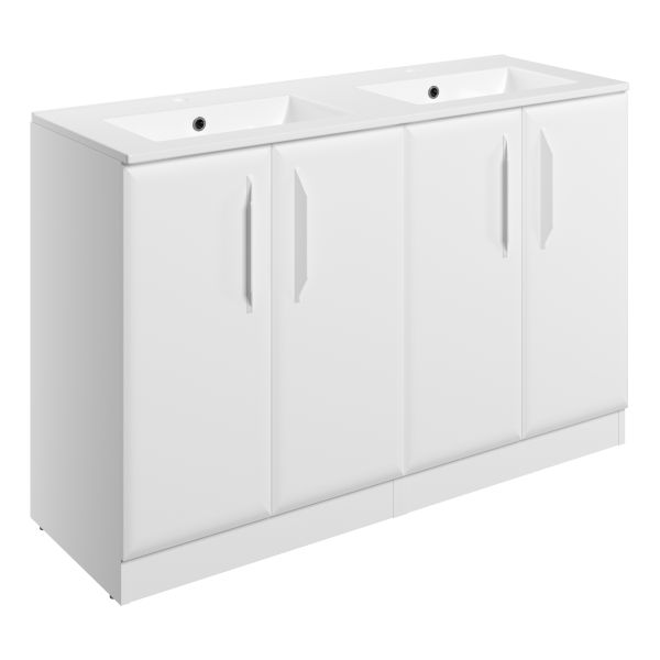 Tregaron 1210mm Floor Standing 4 Door Basin Unit w/2TH Basin - Matt White