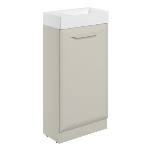 Tregaron 410mm Floor Standing 1 Door Cloakroom Basin Unit w/1TH Basin - Matt Latte