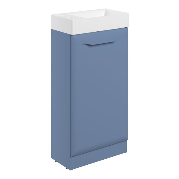 Tregaron 410mm Floor Standing 1 Door Cloakroom Basin Unit w/1TH Basin - Matt Misty Blue