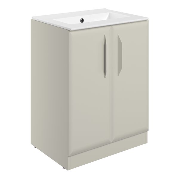 Tregaron 615mm Floor Standing 2 Door Basin Unit w/0TH Basin - Matt Latte