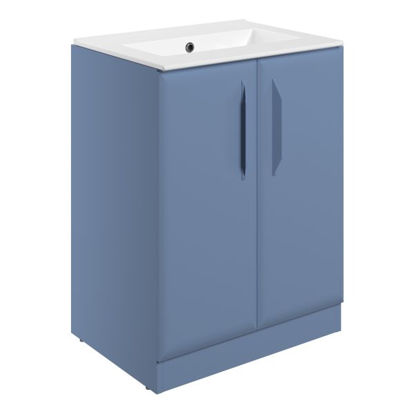 Tregaron 615mm Floor Standing 2 Door Basin Unit w/0TH Basin - Matt Misty Blue