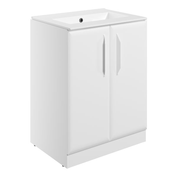 Tregaron 615mm Floor Standing 2 Door Basin Unit w/0TH Basin - Matt White