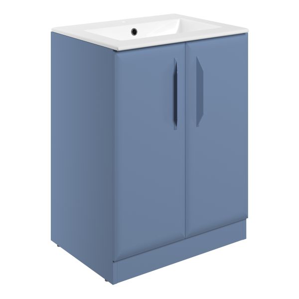 Tregaron 615mm Floor Standing 2 Door Basin Unit w/1TH Basin - Matt Misty Blue